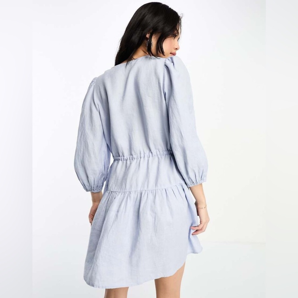 & Other Stories linen tie detail mini dress in blue - Picture 3 of 9